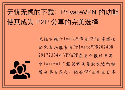 无忧无虑的下载：PrivateVPN 的功能使其成为 P2P 分享的完美选择